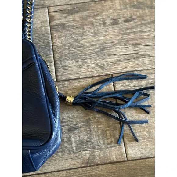 Aimee Kestenberg Blue Pebble Leather Gold Chain Straps Cali Shoulder Bag - Picture 3 of 12